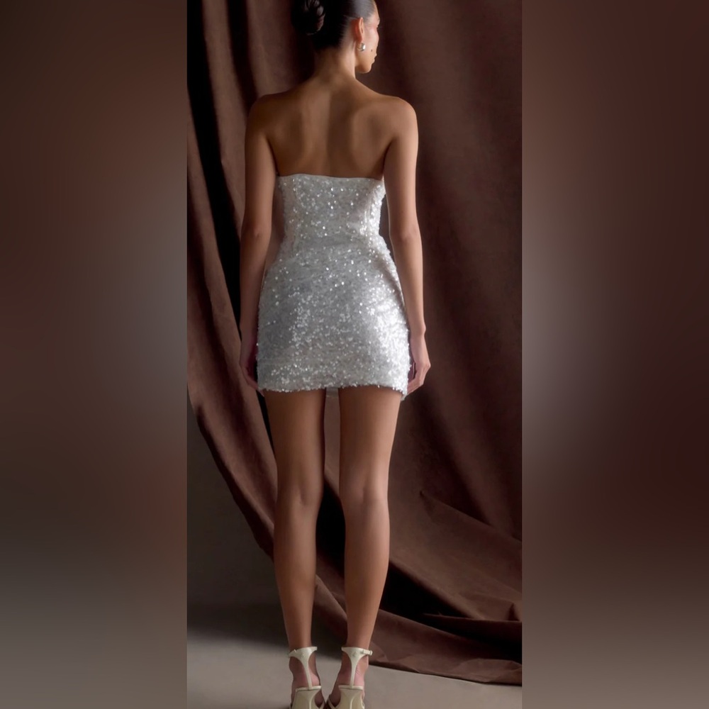 Meshki White Strapless Sequin Mini Dress - Picture 2 of 10
